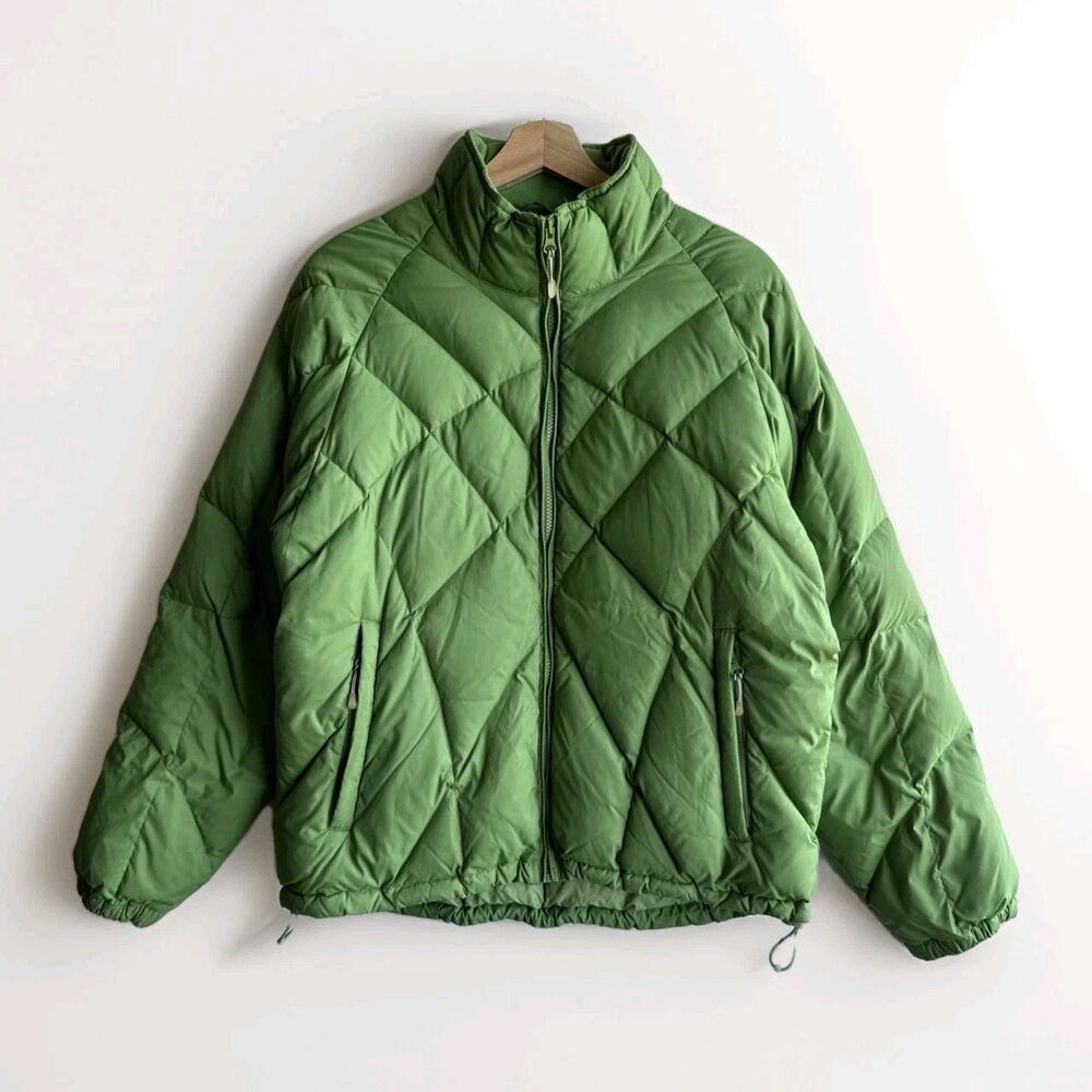 Cabela's Full Zip Quilted Puffer Jacket Goose Down Green Women's Large Outdoor